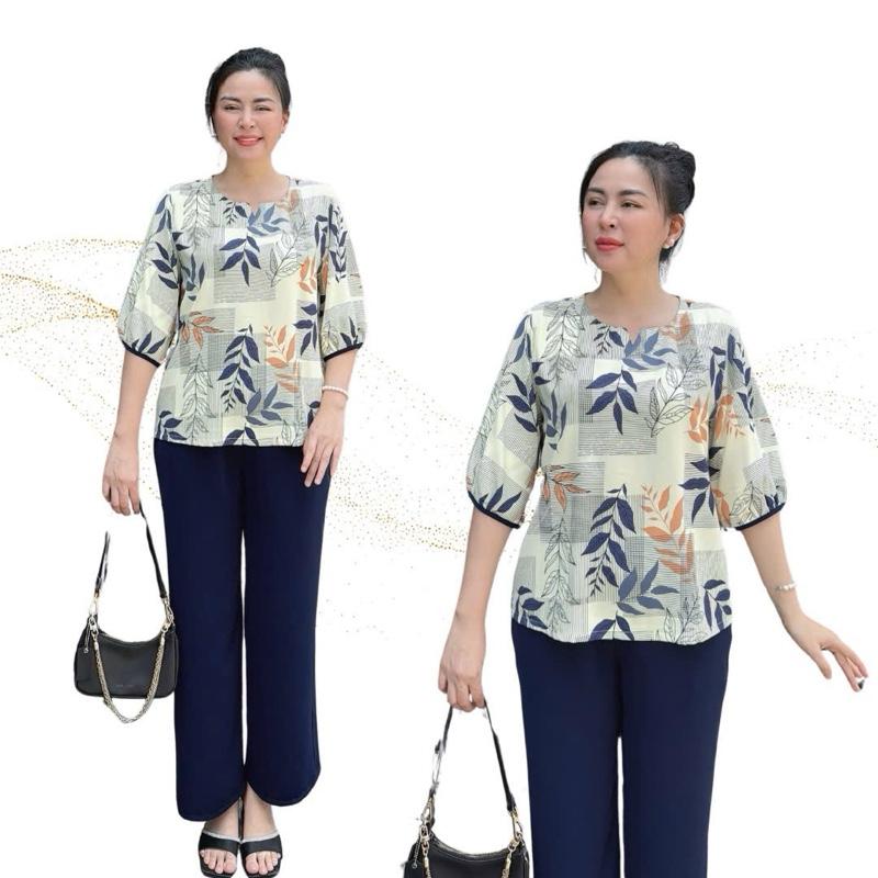 Y27 Set Bộ Trung Niên Lụa Mango Cao Cấp Hoạ Tiết Sang Trọng Phối Màu Tinh Tế Mặc Thoải Mái Cho Các Quý Cô Thun Size M L XL 2XL Chất Liệu Mềm Nhẹ Thoáng Mát 
