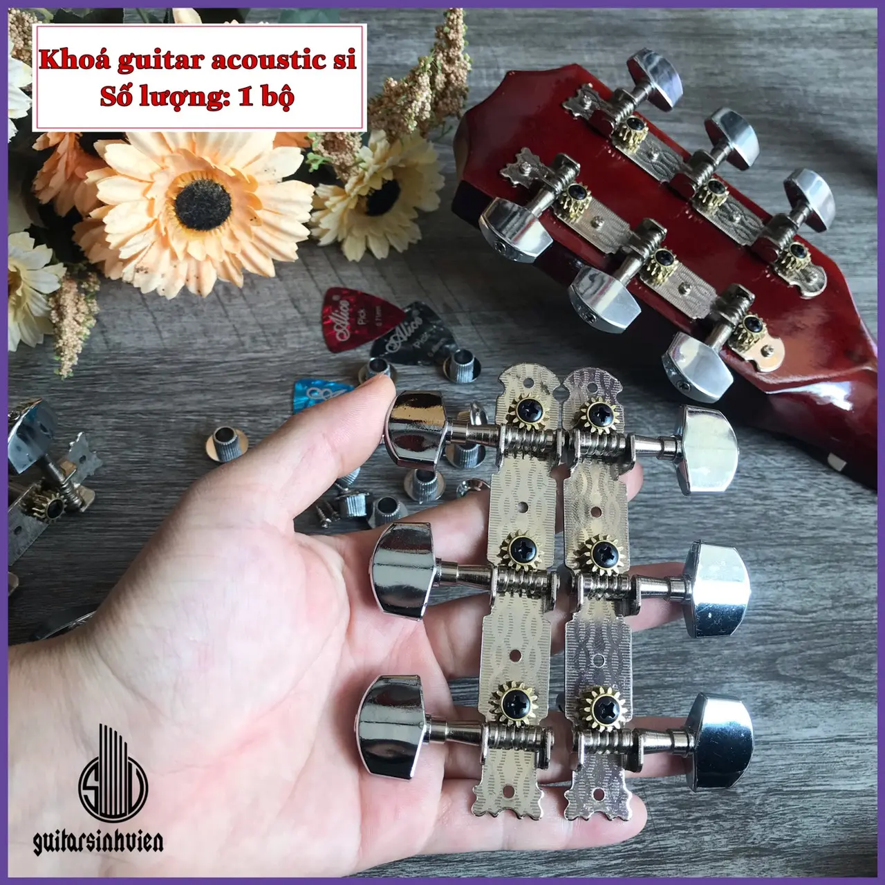khoá đàn guitar acoustic - Khoá si không rỉ - Đặt hàng kèm pick
