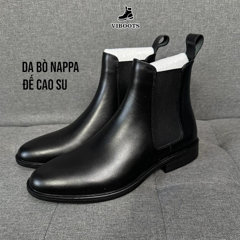 Giày Boot Nam Da Bò Cổ Cao Dáng Chelsea Boots Mũi Tròn Đế Cao Su Khâu Đế, Giày Bốt Cổ Ôm Cao Cấp