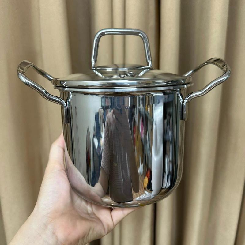 Nồi inox cao thành Chockmen 14cm/18cm nấu chiên lẩu hầm cháo súp mì canh  bếp từ bằng thép không gỉ 18/10 (ckm107,ckm266)
