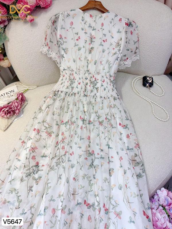 V5647 SẴN HỎA TỐC VÁY ĐẦM TƠ HOA ĐI TIỆC, VÁY ĐẸP HẸN HÒ, VÁY XINH DẠO PHỐ DRESS/WOMEN Voi Nhung Sen Voan Bo Chun 6