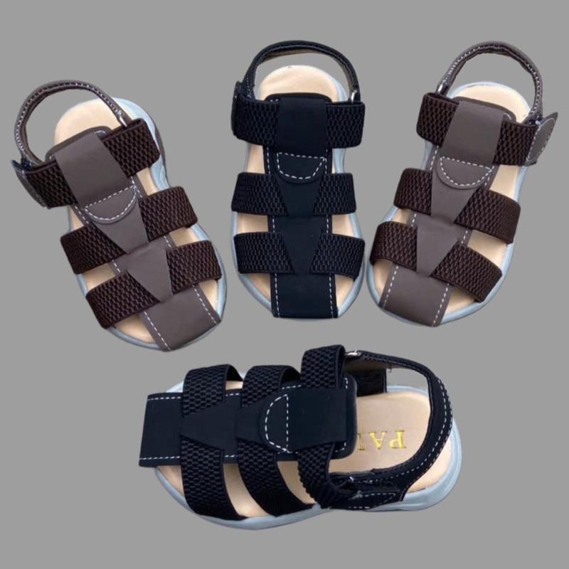 Dép Sandal Tập Đi Cho Bé Trai Da RỌ Dù Chun Quai Dán Đế Chống Trượt - Màu Đen Vật Liệu Da Chất Lượng Cao