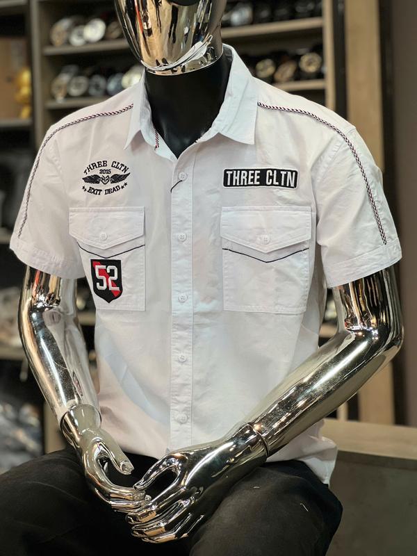 Áo Sơ Mi Trắng Nam Tay Ngắn 2 Màu Viền Thêu Sọc Vai Tag LOGO 52 Chất Vải Áo Kaki 2 Túi Hộp  SN1259 - SN1260