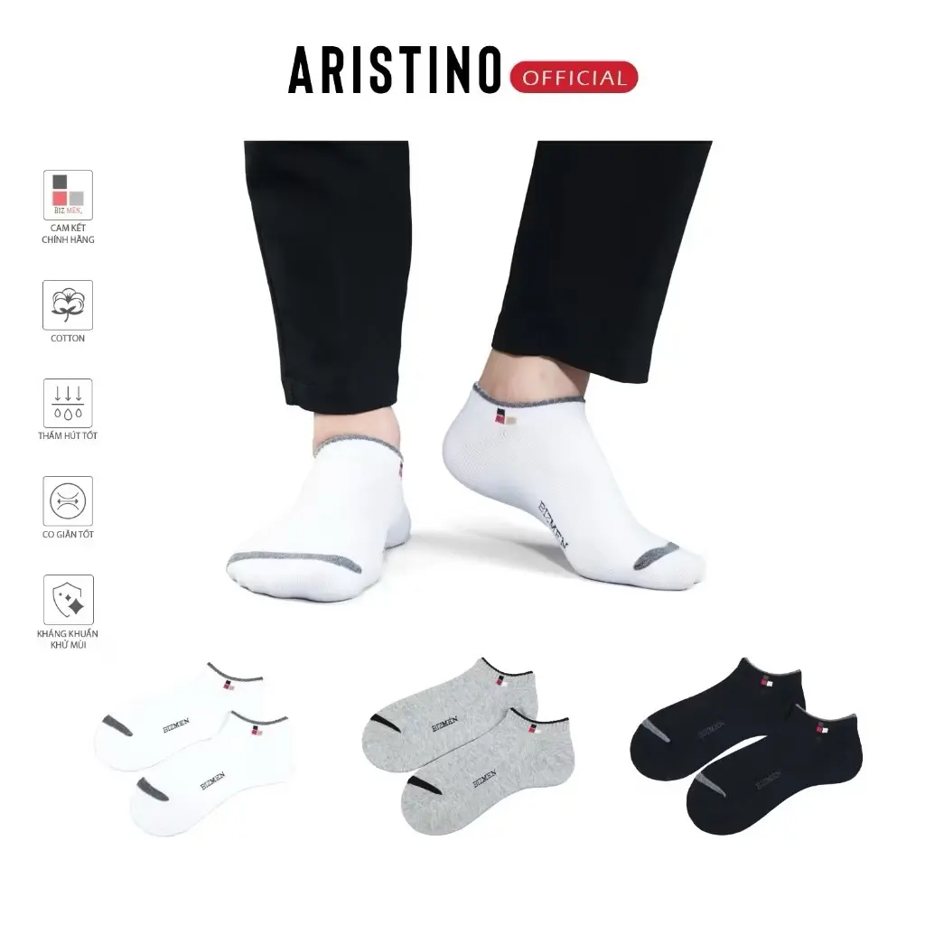 ￼Tất, vớ nam cổ ngắn ARISTINO BIZMEN chất cotton mềm mịn kháng khuẩn khử mùi chống hôi chân - CSP05