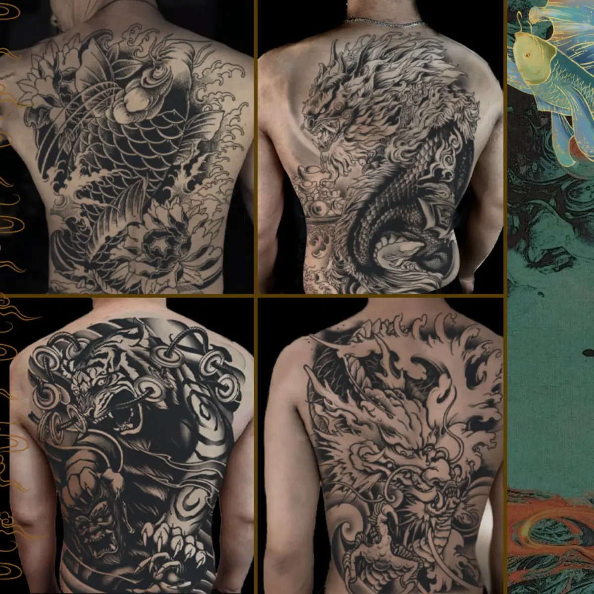 Miếng Dán Hình Xăm Toàn Thân, Không Thấm Nước, Lâu Trôi, Hình Xăm Giả Thảo Dược, Thiết Kế Lưng Tạm Thời