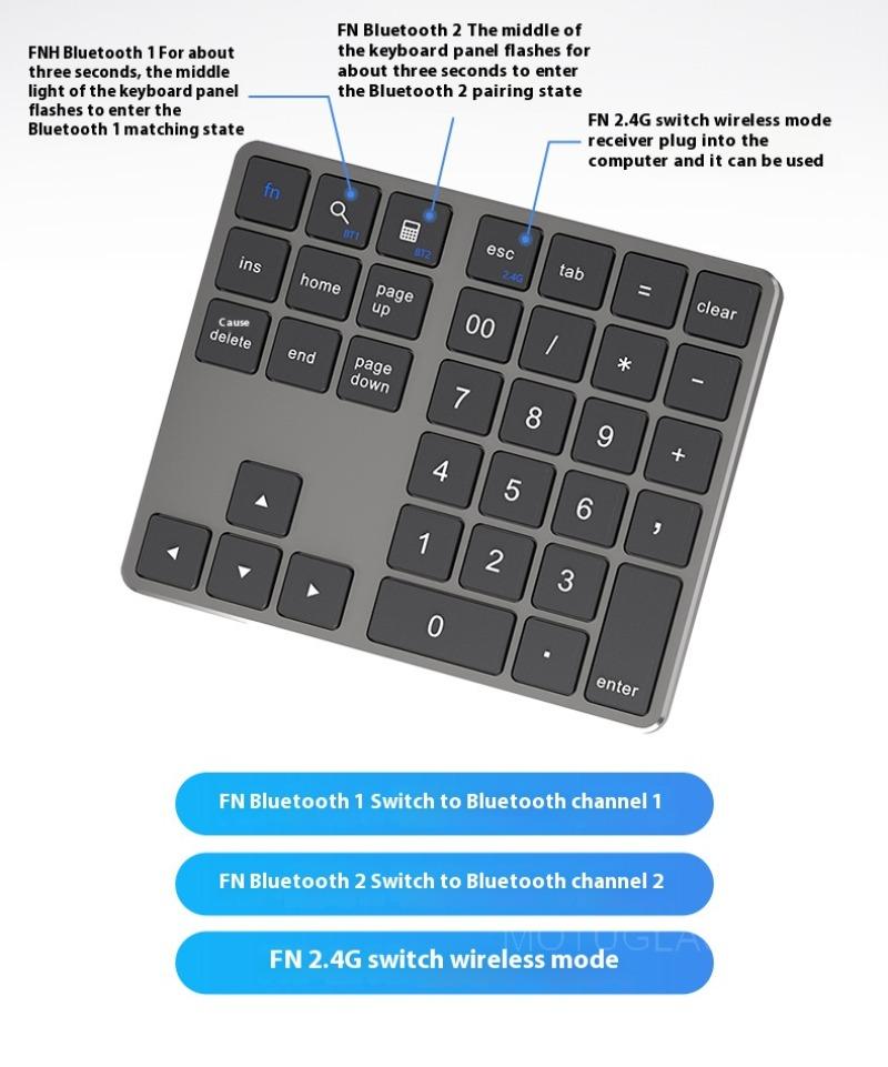 Product Introduction of Bàn phím số, Bàn phím số K35, Không dây 2.4Ghz và Bluetooth, Có Thể Sạc Lại USB C, Tương thích với IOS, Android và Windows, Bàn phím kỹ thuật số 10