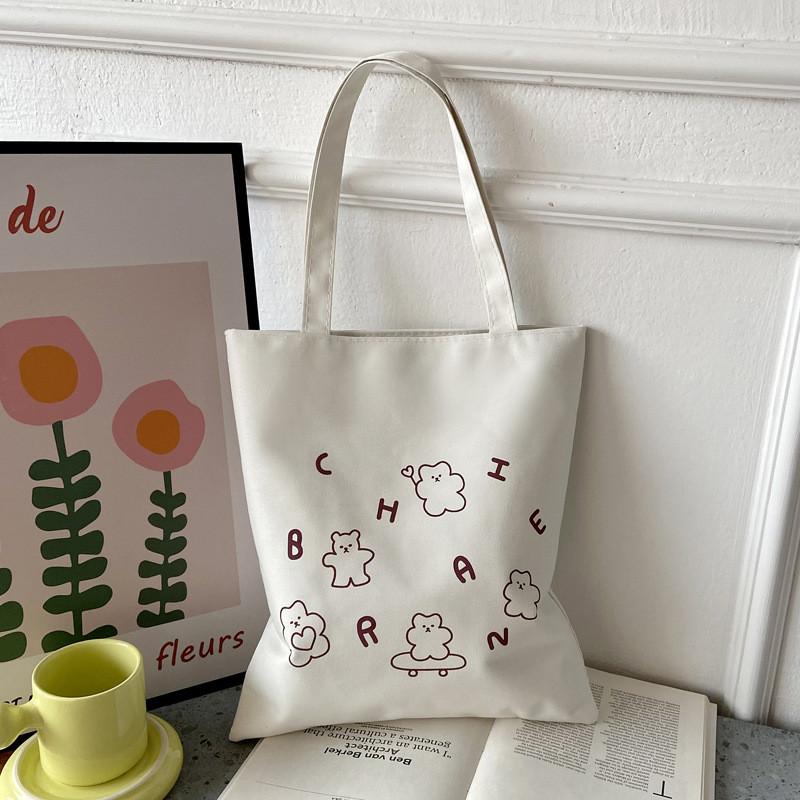 Túi Tote nữ vải canvas túi đeo vai mới in hình dễ thương túi vừa A4 có khóa kéo tiện dụng TT319