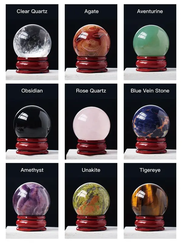 9-piece Set Natural Crystal Decoration, Mini Polished Ball, Energy Feng Shui Ball, Jewelry Accessories for Home & Office Decor 2