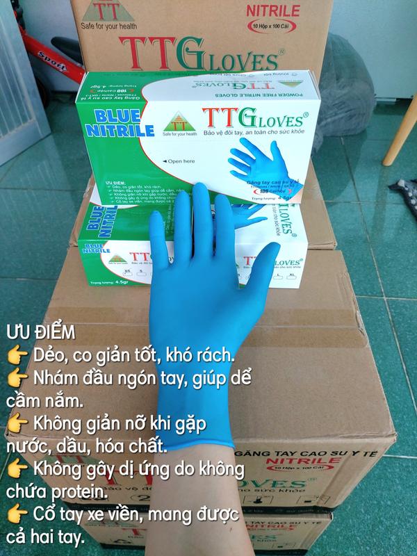 [ Hàng Chính Hãng - Miễn Ship ] Găng Tay Nitrile Xanh Không Bột Cao Cấp TT GLOVES, Dày 4.5gram. Bao Tay Xanh Dày Chống Nước