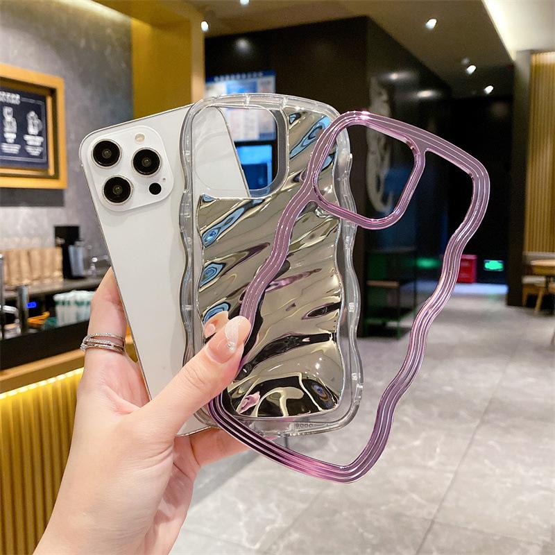Electroplating wavy edge is suitable for iphone15promax/15pro/15/14/14 promax/14pro/13promax/13/13pro/12/12promax/12pro/11 two-in-one women's mobile phone case 2