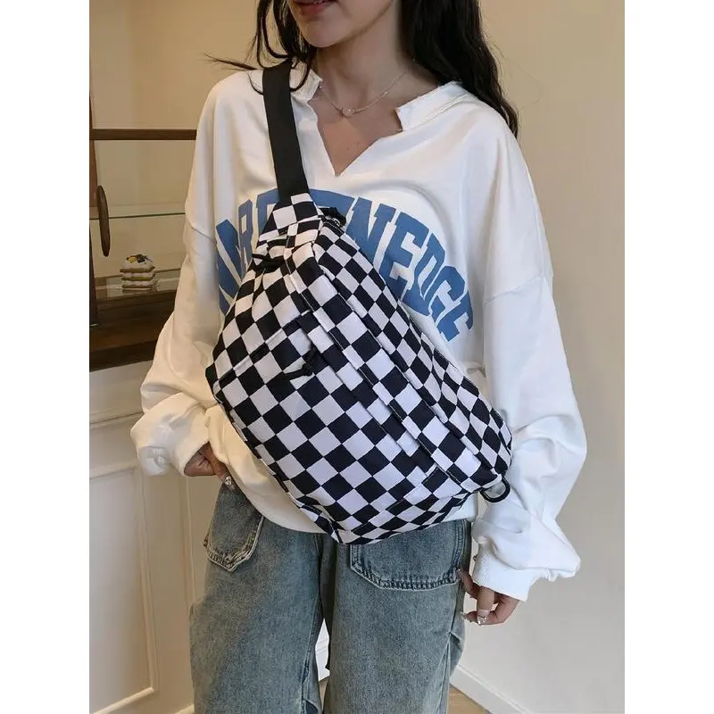Fashionable Plaid Pattern Fanny Pack, Casual Large Capacity Chest Bag for Women, Trendy All-match Sling Bag for Daily Used 0