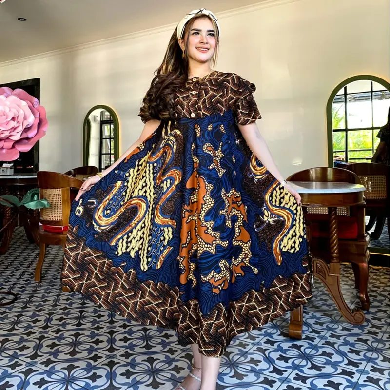 DASTER PAYUNG JUMBO MOTIF WAYANG TERBARU KANCING DEPAN Busui remaja Ibu Menyusui Bumil Lengan Hamil Rayon daster  bunga 2