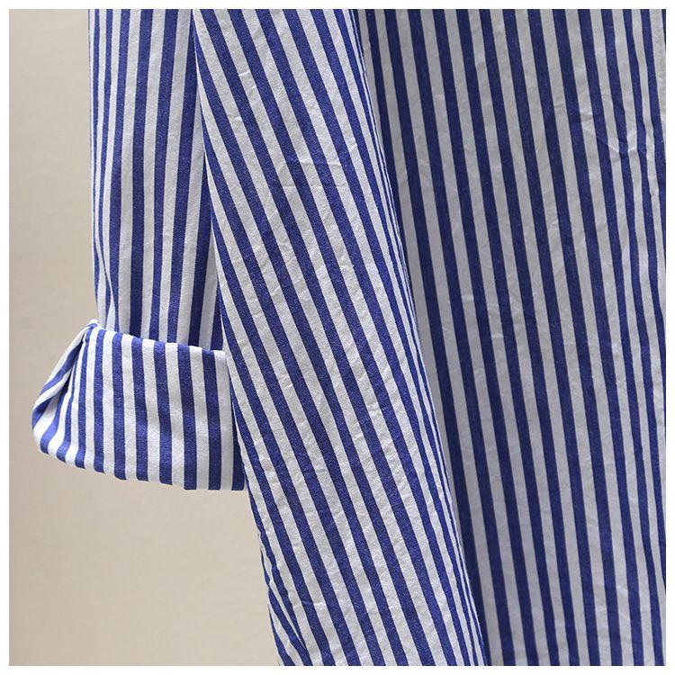 Product Introduction of [Frsud] pure cotton striped printed shirt, women's loose, long sleeve, simple casual style, half-length cardigan shirt, suitable for women, new in 2024 XL [211rx royal blue] blouse & shirt 10