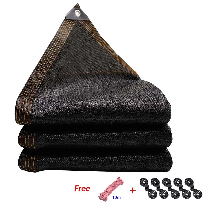Jaring teduhan HDPE Anti-UV hitam 20-pin untuk taman, balkoni, tumbuhan berair, pelindung matahari kolam luar, penutup kereta