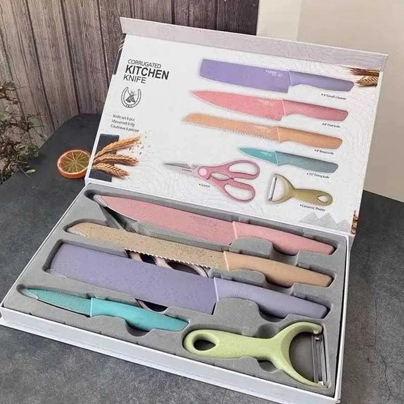 6pcs Pisau dapur set stainless knife anti lengket Pisau Dapur Set 6 in 1