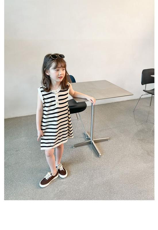 Product Introduction of 100% Cotton Children's Baby Girl Children 2024 Summer New Korean Style Stitching Tie-Dyed Mid-Length Polo Dress 12