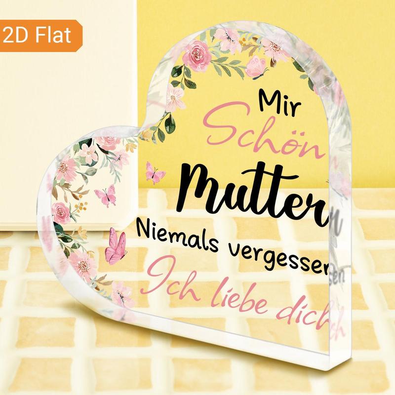 Heart Shaped Acrylic Decorative Plaque, Flower Pattern Desktop Ornament, Birthday Gift for Mom, Home Decor, Desktop Decoration for Living Room Bedroom, Signs 2