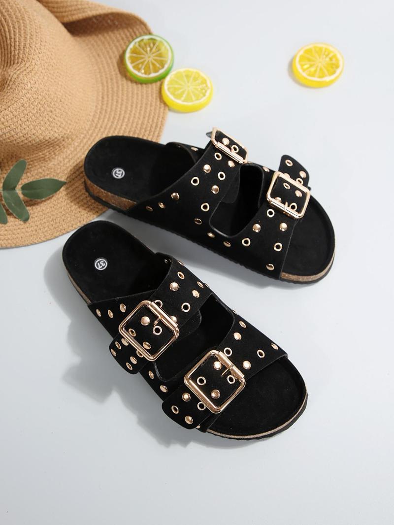 Product Introduction of Women's Rivet Decorated Slip on Sandals, Casual Versatile Summer Beach Sandals, Round Toe Thick Sole Sandals for Daily Wear, Valentine's Day, Gift 11