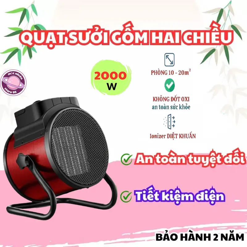 Máy sưởi gốm hai chiều công suất 2000W, Quạt sưởi ấm mùa đông 3 mức nhiệt tiết kiệm điện, Đèn sưởi cho bé không gây khô da, Đèn sưởi nhà tắm, phòng ngủ, Quạt sưởi để bàn mini 0