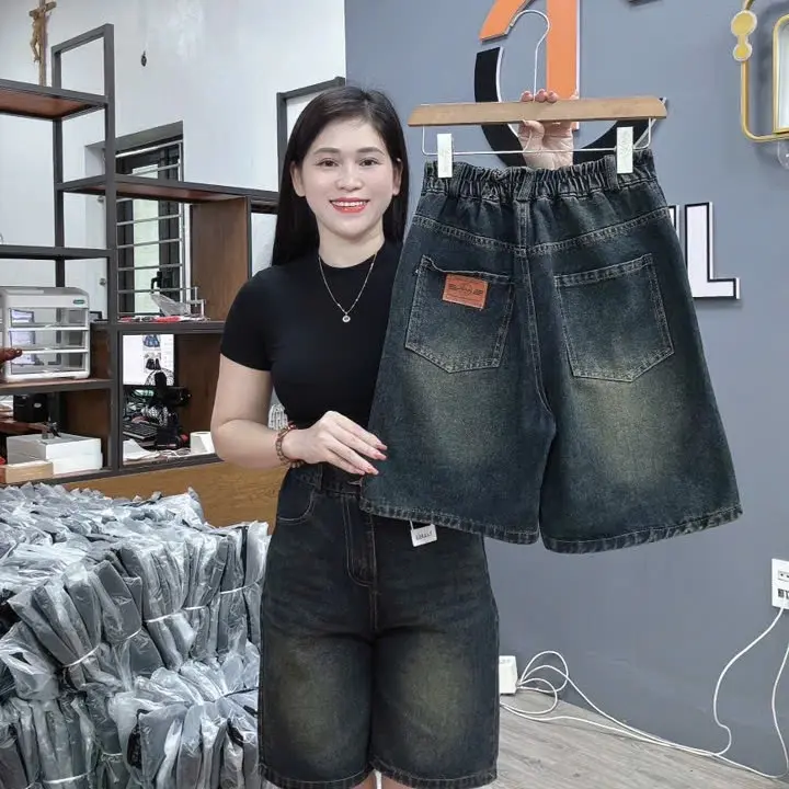 quần ngố bò chul lưng cạp da nâu , quần jeans nữ Pants jean