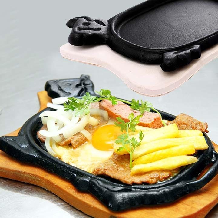 Bộ chảo gang kèm đế gỗ làm bò bít tết, trứng opla