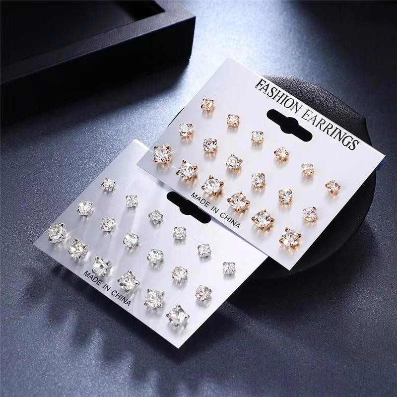 Product Introduction of Bộ Bông Tai Đinh tán Thời Trang, 9 Đôi, Kết Hợp Đơn Giản, Bông Tai Họa Tiết Hình Vuông, Dành Cho Nữ, Bông Tai Mới 20