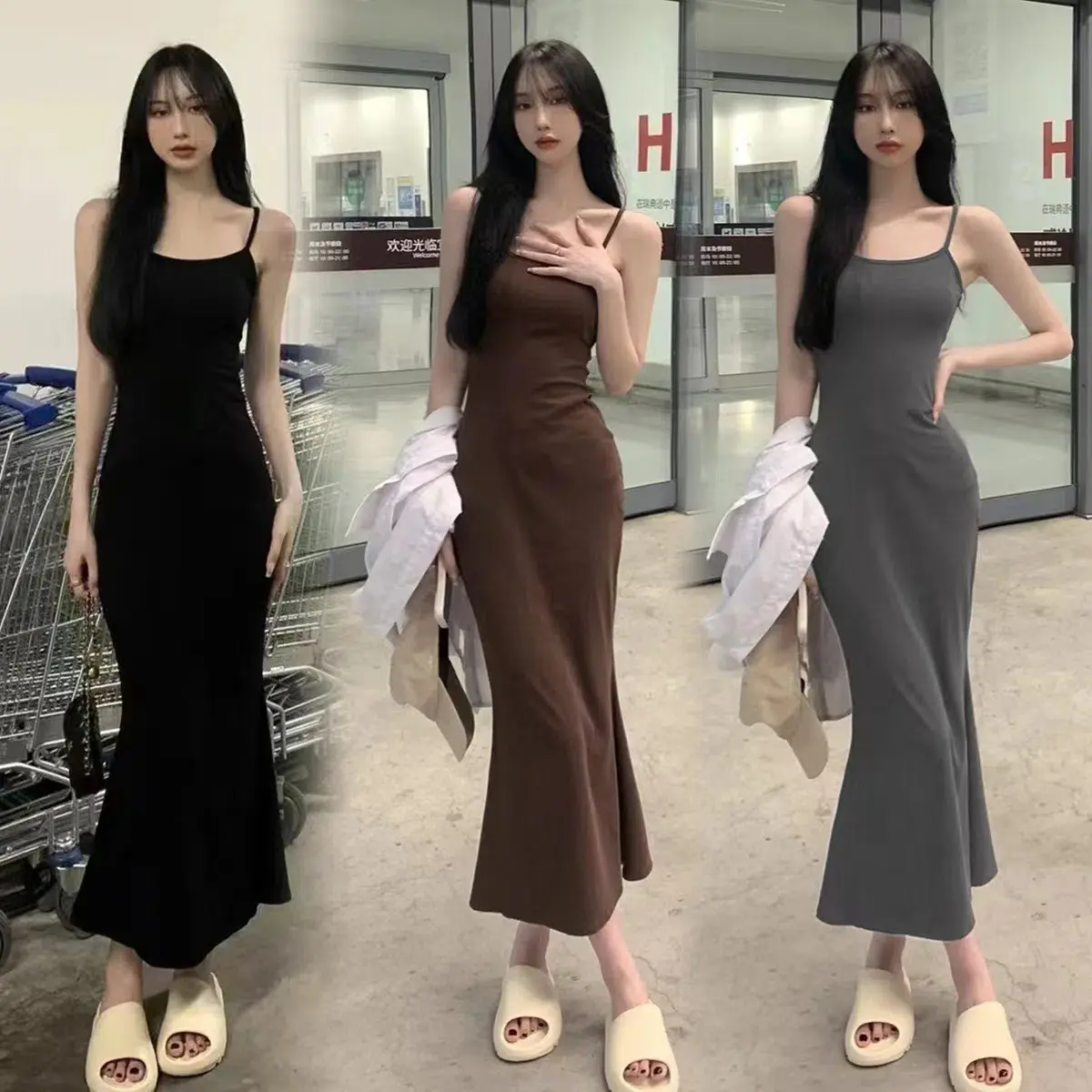 Sweet and spicy sleepveless waist-cinching backless strap dress WOMEN'S summer pure desire elegant mermaid hip-hugging skirt. Perfect for a night out. (strap dress, sleepveless dress, backless dress, mermaid dress) Womenswear Chinese Style Casual Fabric