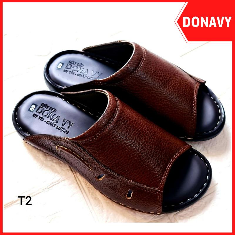 Dép Quai Ngang Nam Da Bò Thật DONAVY Cao Cấp Kiểu SABO Thời Thượng Có Size Từ 37 Đến 45   Đen+Nâu  D.SM 