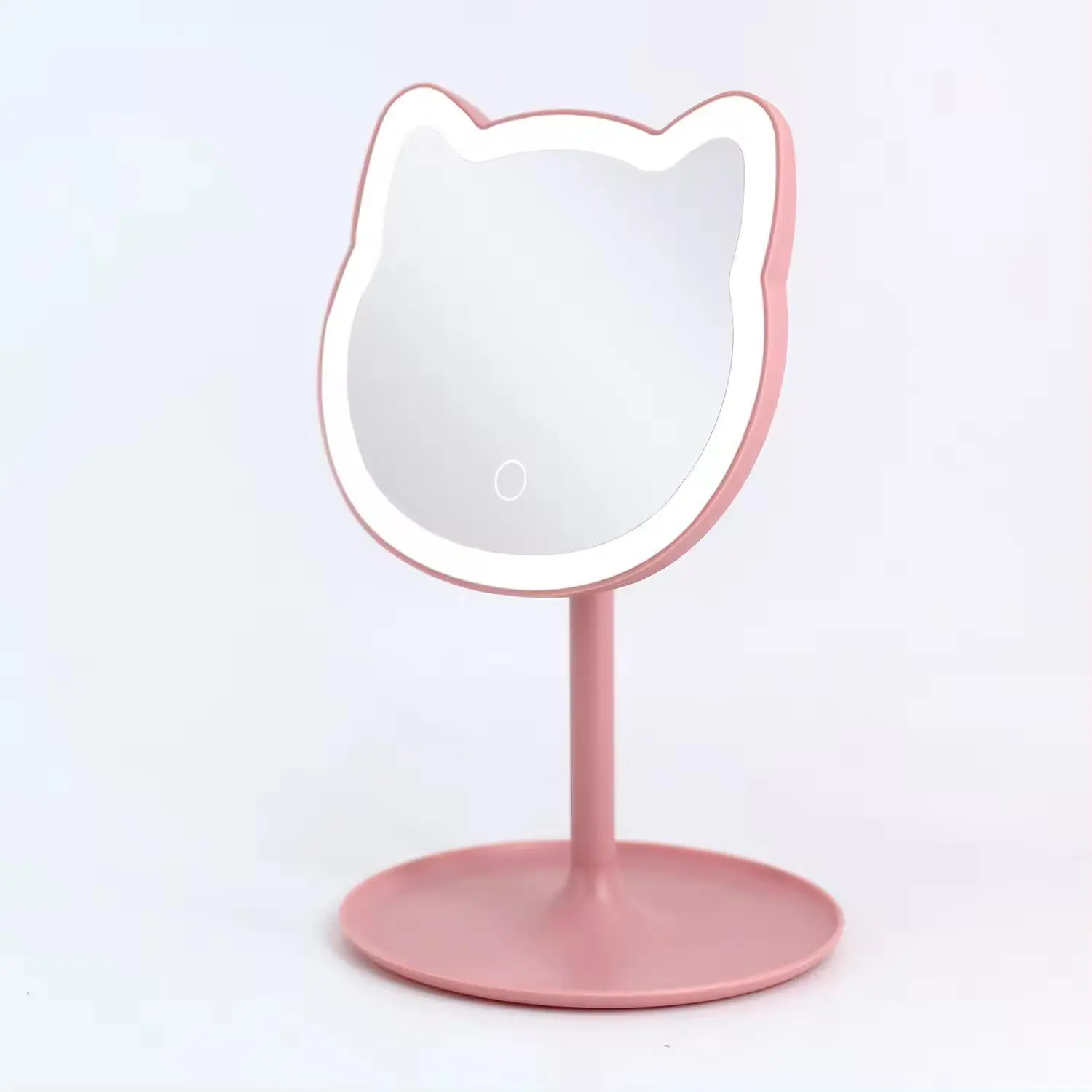 Cartoon Cat Design Desktop LED Makeup Mirror, Portable Electric Cosmetic Mirror, Adjustable Dimming Desktop Mirror for Home & Travel, Gift for Women & Girls [Battery Required, without Battery]