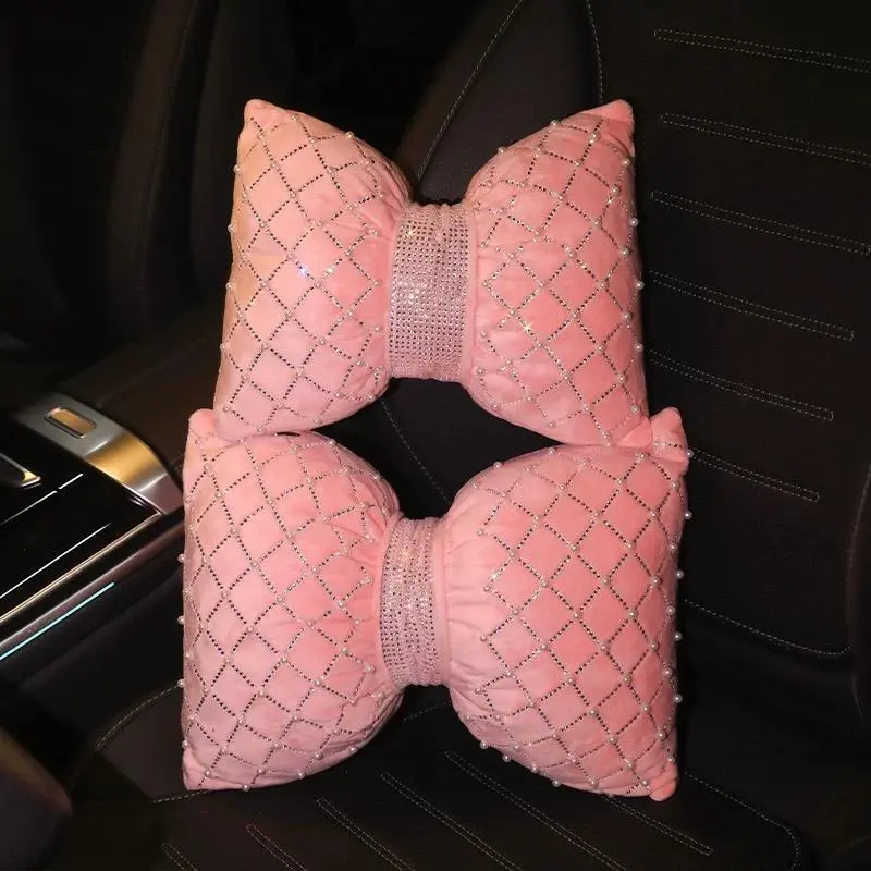Rhinestone Decor Car Headrest Pillow & Lumbar Pillow, Cute Car Seat Neck Support Pillow, Sparkling Car Interior Accessories for Women & Girls 4