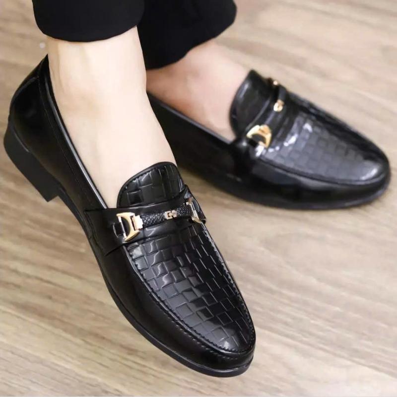  Giày Lười Nam Khóa Kim Loại Vàng Da Bóng Vân Ô Vuông  Đẳng Cấp Phong Cách Doanh Nhân Lịch Thiệp 