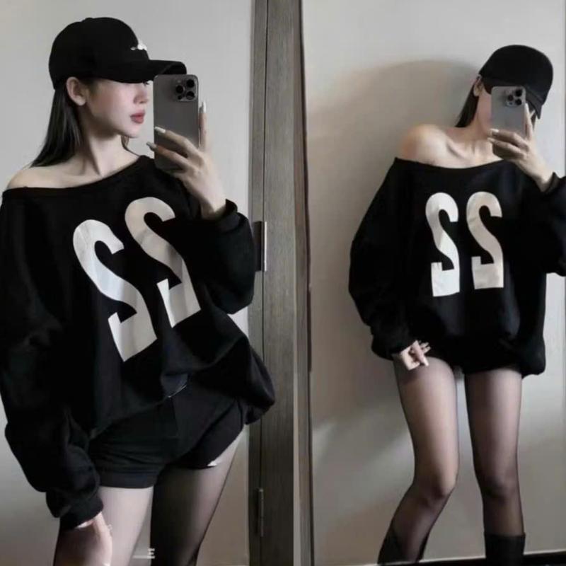 nỉ in số 22  phong cách Hàn Quốc chất vải nỉ bông dày dặn ấm áp Top Nữ Women Hoodie Cổ Tròn   khoác áo  hoodie trễ vai