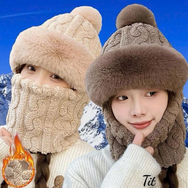 Mũ len nữ mũ len kèm khăn Nón len trùm đầu nam nữ ấm áp thời trang mùa đông