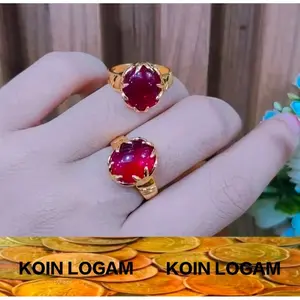 Cincin Giok Merah Wanita Pria Anti Karat Koin 91 Ori Lapis Emas Terbaru Perhiasan Elegan Mewah