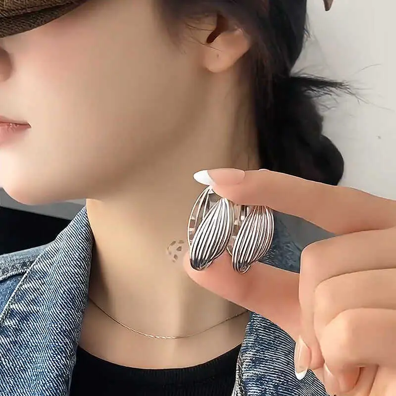 Personality Twisted European and American Metallic Ring Ear Ring Female 2024 New Popular Models Frosty Style Earrings Design Earrings