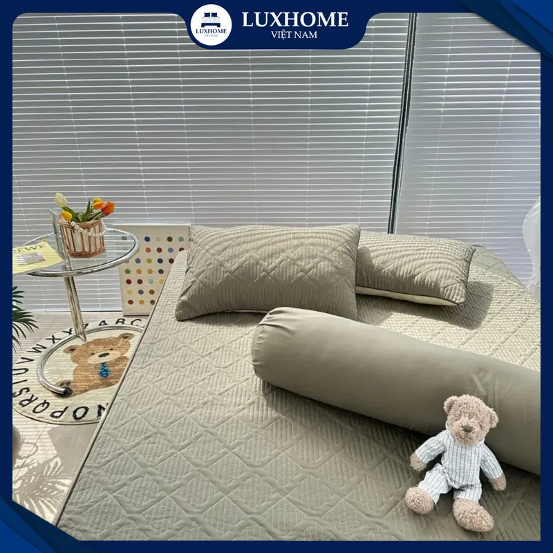 Bộ Chăn Ga Gối Chần 4 Món Cotton Phối Màu, Chất Vải Mềm Mát, Thoáng Khí, Thấm Hút Mồ Hôi 3