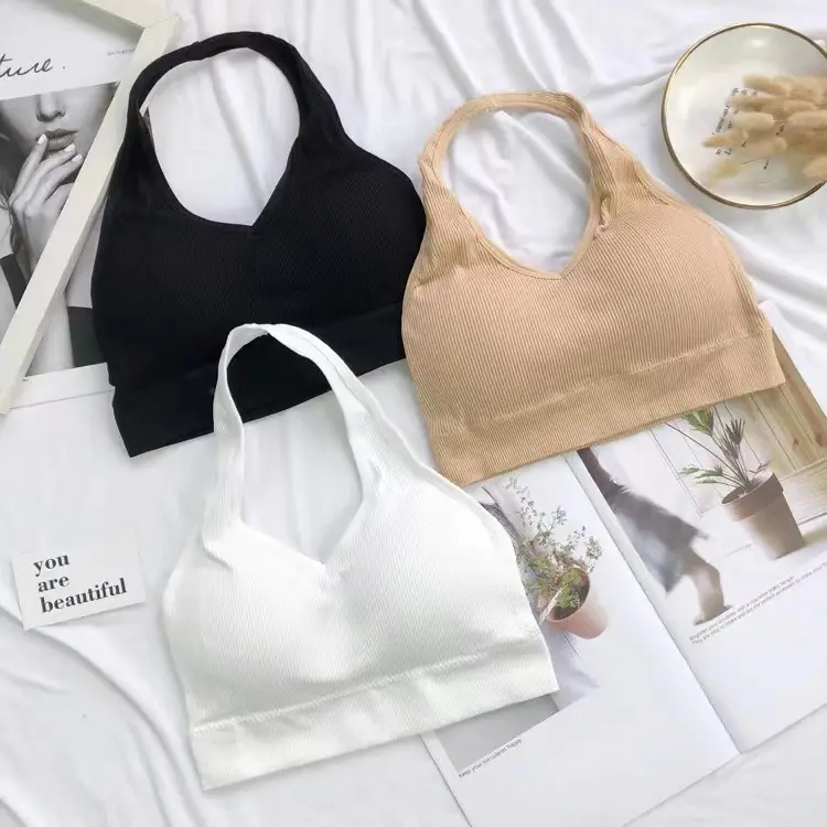 BRA519 Tanpa Kawat Tali Leher Bra Olahraga Wanita Nyaman Sport Bh 1