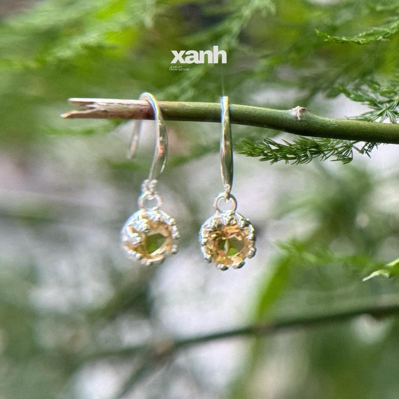 Khuyên tai móc hoa Tử Đằng đá đa sắc thiên nhiên Topaz Citrine Garnet Amethyst Peridot ngũ hành 5 mệnh phong thủy may mắn lấp lánh xinh đẹp - Xanh Jewelry Voi Hoa đá garnet đỏ Voan 5