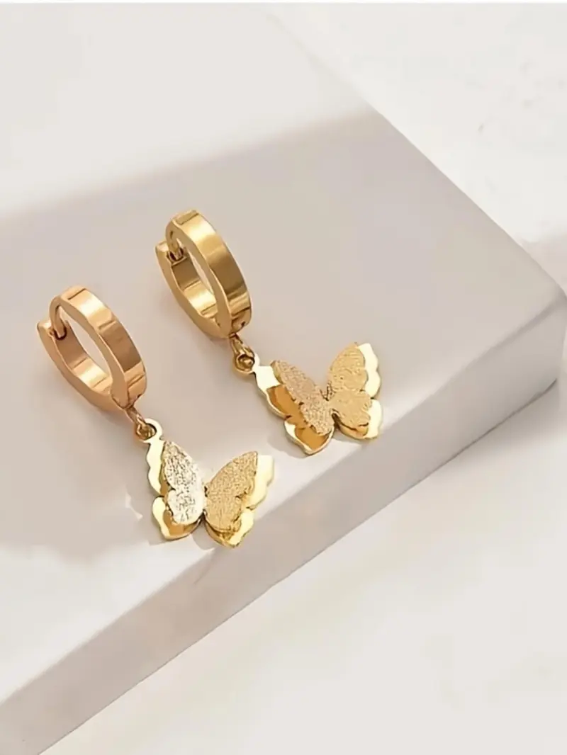 Product Introduction of Butterfly Design Hoop Earrings, Fashionable Jewelry for Women & Girls, Trendy All-match & Exquisite Jewelry for Birthday Gift 0