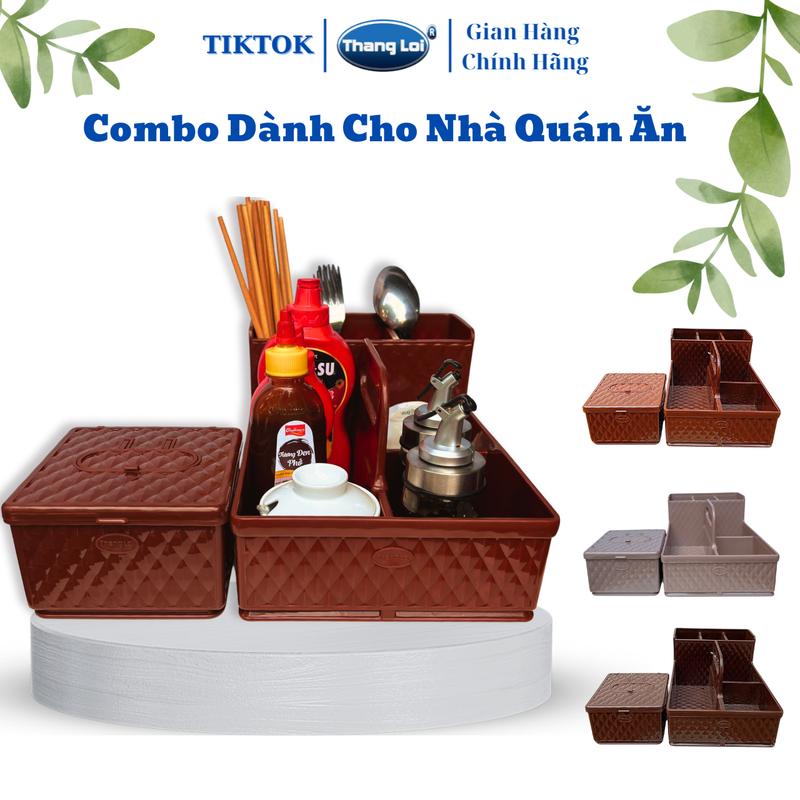 Combo Khay Đựng Muỗng Đũa Gia Vị, Ống Đựng Đũa Muỗng Size Lớn và Hộp Giấy Cho Nhà Hàng Quán Ăn Nhựa Thắng Lợi hộpkệcốc Kitchen