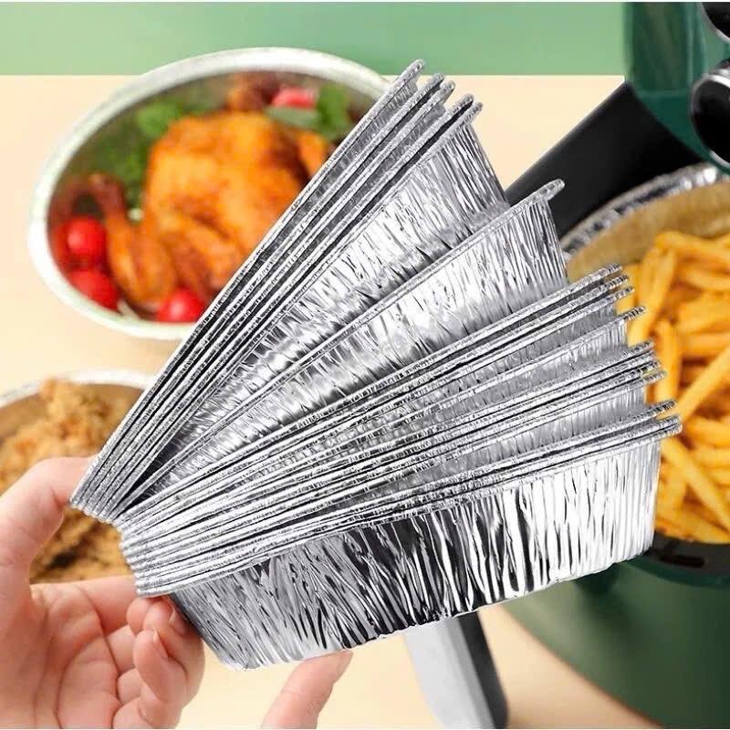 100 Khay Giấy Bạc Lót Nồi Chiên Không Dầu, Lò Nướng - Khuôn Đĩa Nhôm Đựng Thức Ăn, Thực Phẩm Nhiều Size