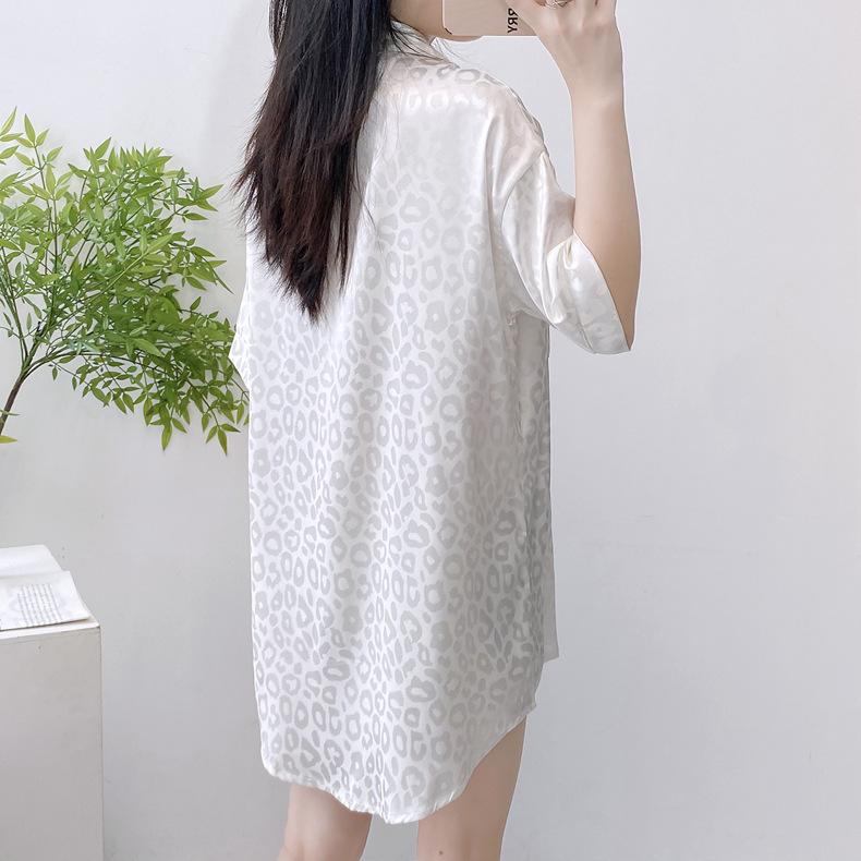 Product Introduction of 2025 New Ice Silk Nightdress for Women Summer Short Sleeve Cardigan Mid-Length Pajamas Thin Sexy Loose Loungewear 20