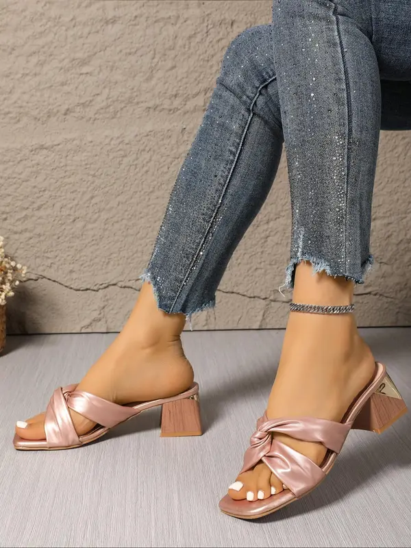 Women's Fashionable Plain Color Cross Strap Thick Heel Slides, Casual Versatile Platform Slippers for Beach, Fashionable Shoes for Daily Wear, Girl 7