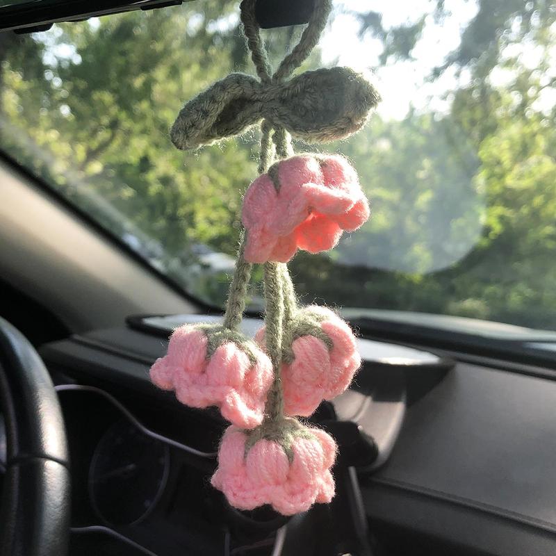 Woven Orchid Car Interior Ornament, Car Rear View Mirror Decoration, Car Interior Flower Pendant, Car Decoration Accessories for Women as Gifts 3