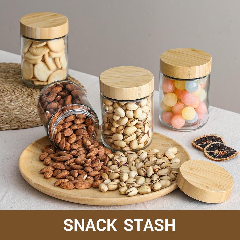 Glass Jar with Airtight Lid, 4 Counts/set Overnight Oats Salad Jar, Food Storage Container for Snacks Yogurt Spice Sugar 5
