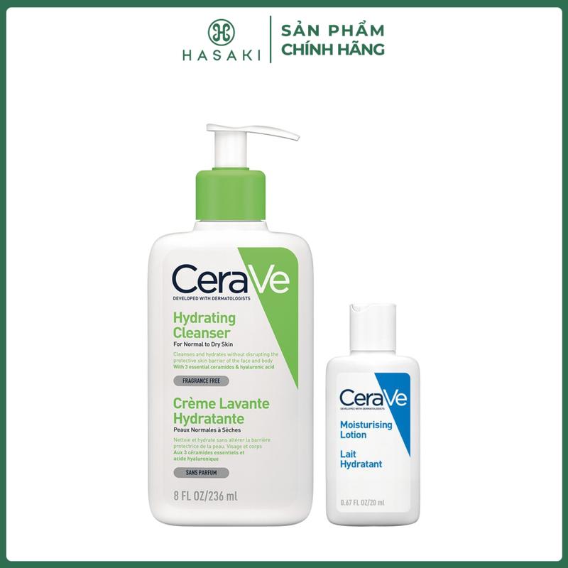 Combo CeraVe Sữa Rửa Mặt Cho Da Khô 236ml + Sữa Dưỡng Thể Cho Da Khô 20ml | HASAKI BEAUTY