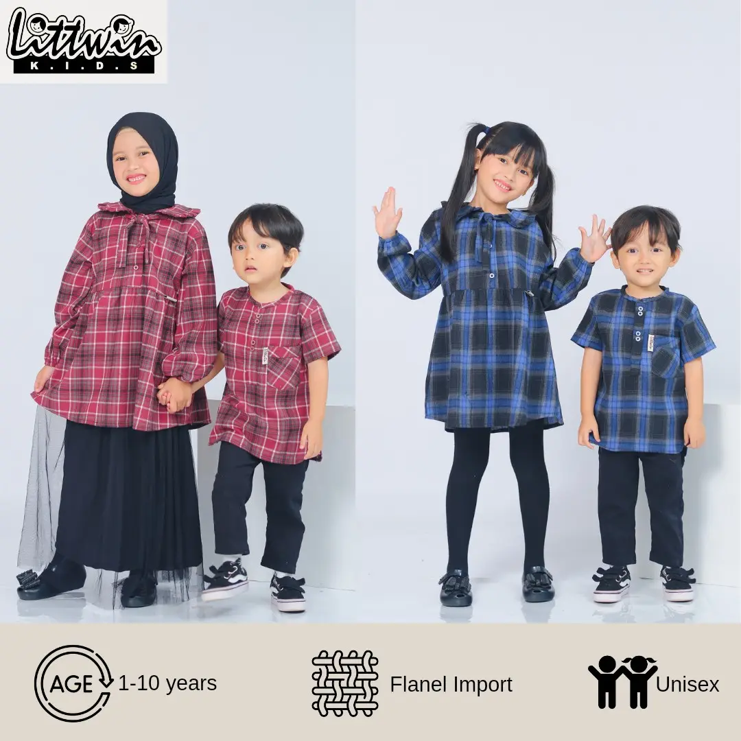 Kemeja Koko Flanel Anak dan Tunik Flanel Anak Couple Kids baju lembut panjang