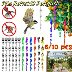 Vinnatsu 10pcs Pita Reflektif Pengusir Burung Alat Pengusir Burung Bentuk Spiral Reflektif Batang Spiral Gantung Pengusir Burung