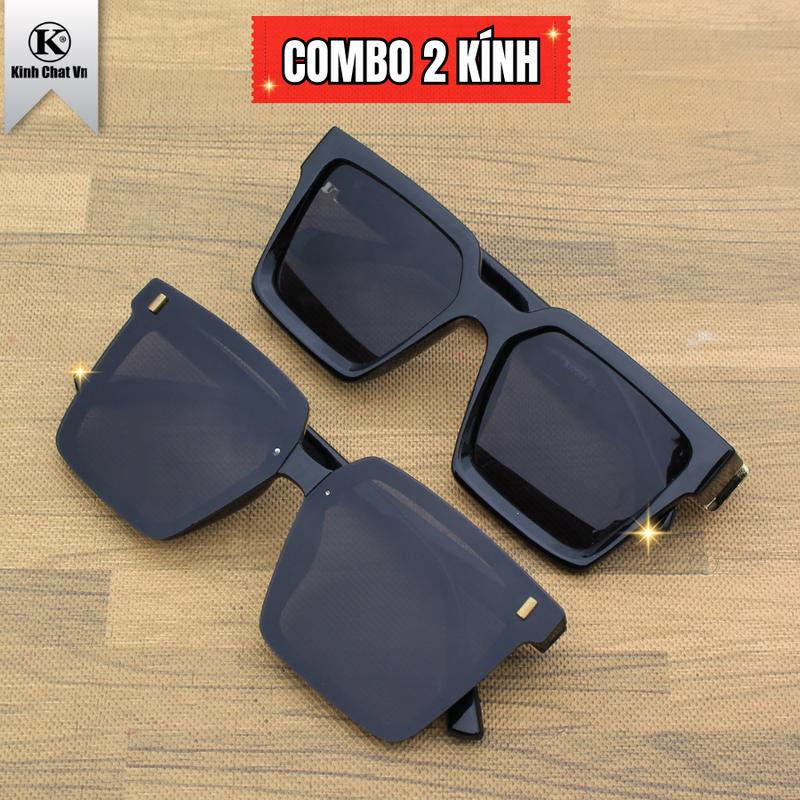Bộ Đôi Kính Mát Cao Cấp – Kính Râm Nam Nữ Hot Trend Gọng Vuông Thời Trang Kính Chống Chói Chống Tia UV400 Kính Đi Đường Kính Lái Xe Phong Cách Sành Điệu Bảo Vệ Mắt PG45