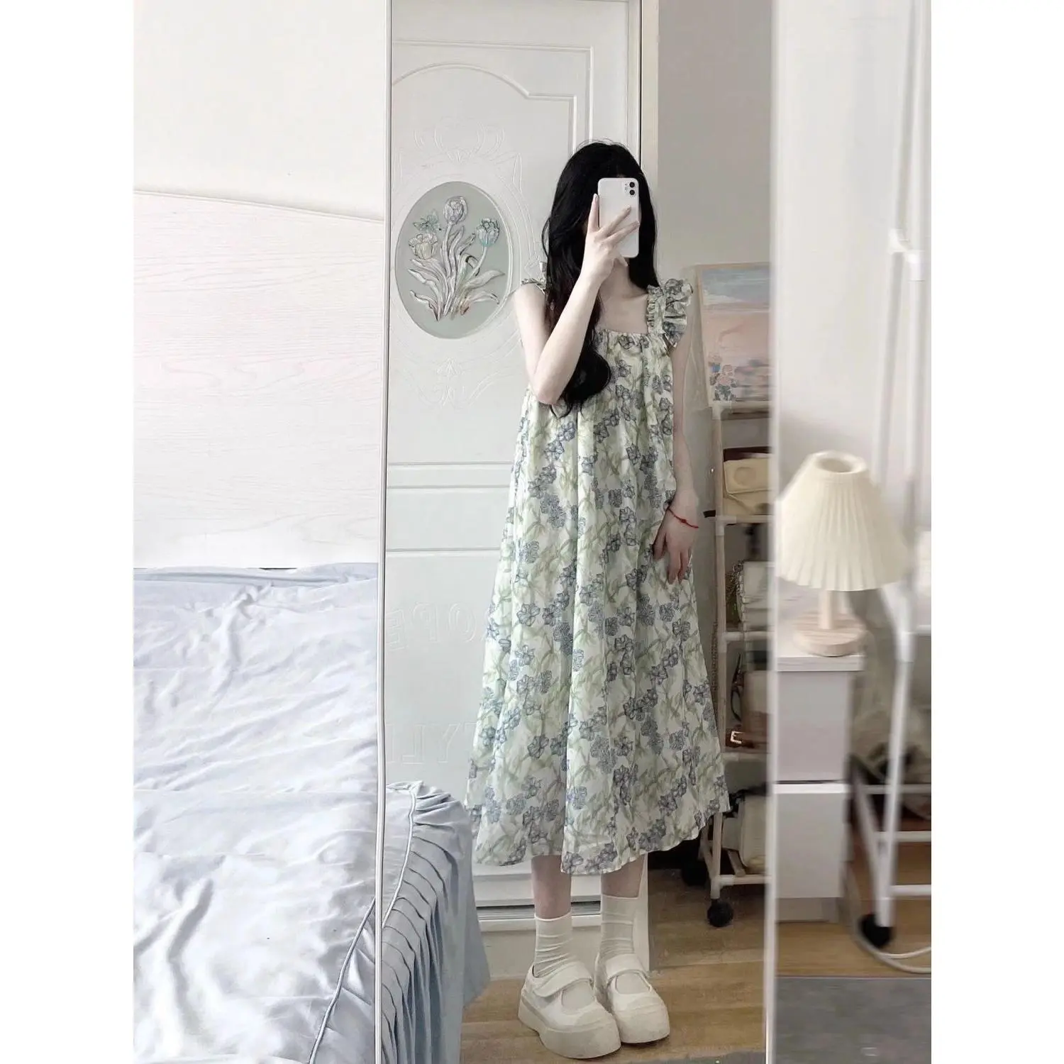 Váy Ngoại Cỡ Cho Nữ, Phong Cách Nhật Bản, Thiết Kế Hoa Ngọt Ngào, Dây Đeo, Thích Hợp Cho Mùa Hè, Hàng Mới Về 2023, Váy Ưa Nhìn Phổ Biến, Thích Hợp Cho Bé Gái, Áo Mặc Bên Ngoài, Đồ Mặc Nhà